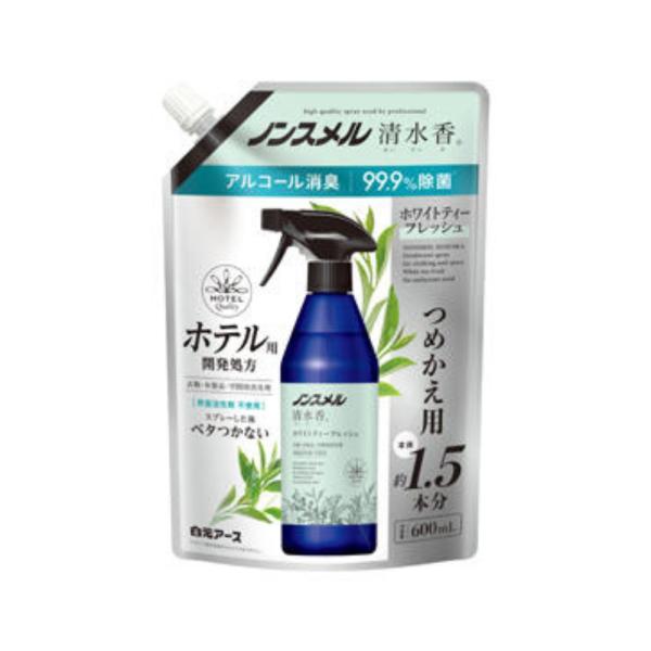 他サイト： ノンスメル 清水香  (せいすいか)  ホワイトティーフレッシュ の香り　つめかえ パウチ 600ｍL  白元アース 4902407014078 衣類 布 消臭 除菌 ニオイの商品画像