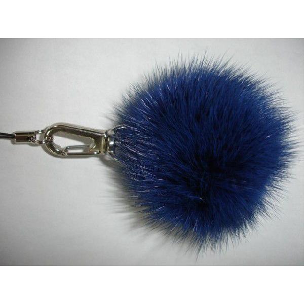 毛皮 ブルーのミンク 携帯ストラップ （まりも形) : ファーリアー江上