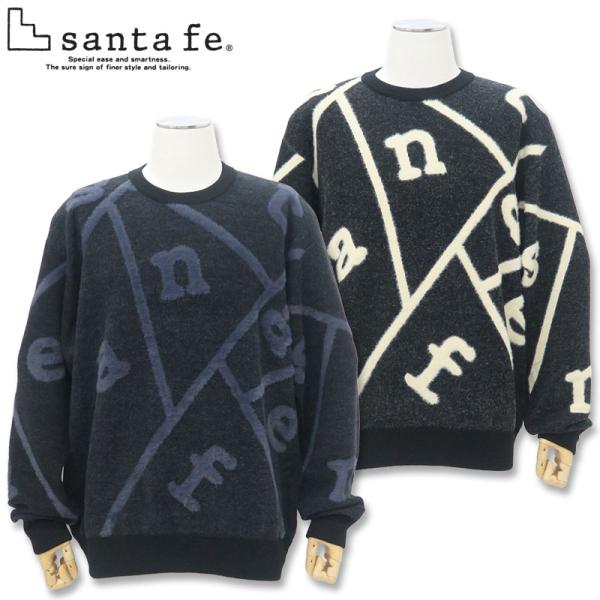 美品◎SANTAFE サンタフェ 長袖シャツ 総柄 黒 花柄 ストライプ 希少 サンタフェ 総柄 ロゴ クルーネック ニット 50 52 サイズ LL 3L