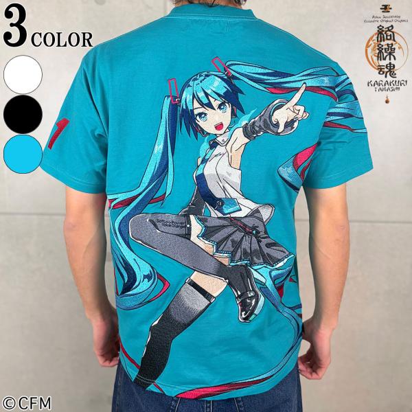 絡繰魂 × 初音ミク 【初音ミク】 爆音 TEE Tシャツ 半袖 M L XL XXL #10 WHITE #20 BLACK #70 BLUE 262005 iXima 限定 コラボ 和柄 26SS