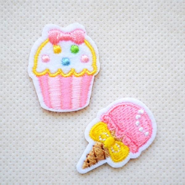 ワッペン アイロン おしゃれ 刺繍 ワッペン カップケーキ アイス(2枚組 