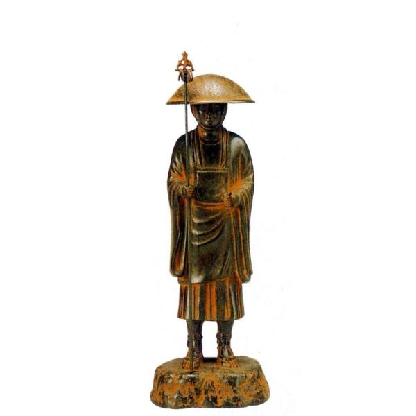 仏具 弘法大師 立像 青銅唐金製 蓮如上人行脚像 6尺 弘法
