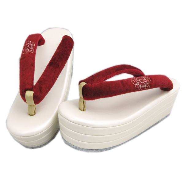 草履 ぞうり 厚底ヒール 白台 ベロアワイン色地金糸入り百華紋様