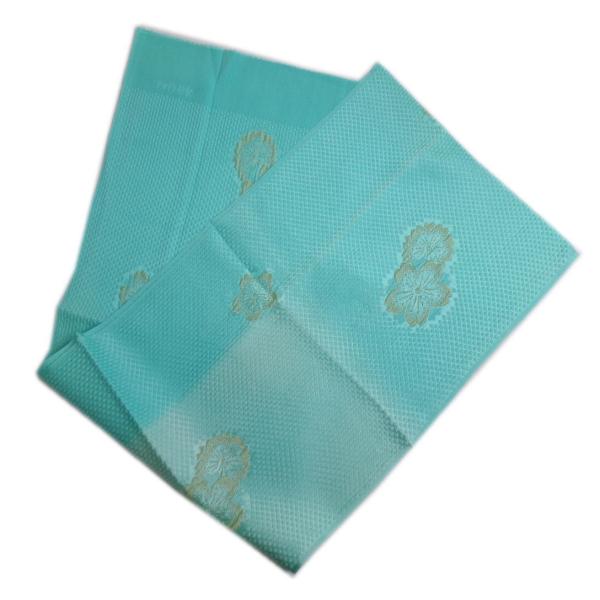 【訳有り 難あり】 帯揚げ 帯上げ 正絹 金糸縫い取り刺繍入り 菱織織 水色地八重桜さくら 日本製 振袖 成人式 着物 丹後ちりめん