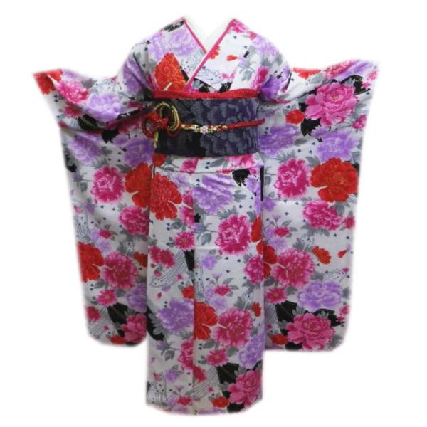 振袖 洗える お買上 お仕立上がり フルセット フリー 白色地大輪牡丹