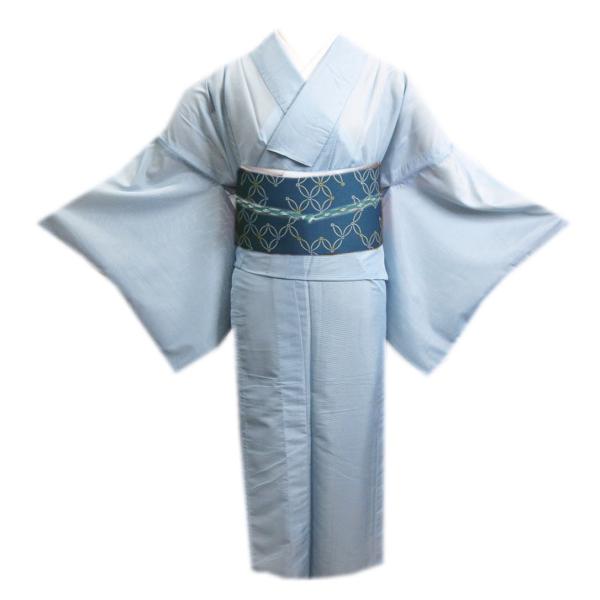 着物 洗える 駒絽 夏用 色無地 と 絽軽装帯 付け帯 2点セット 薄水色