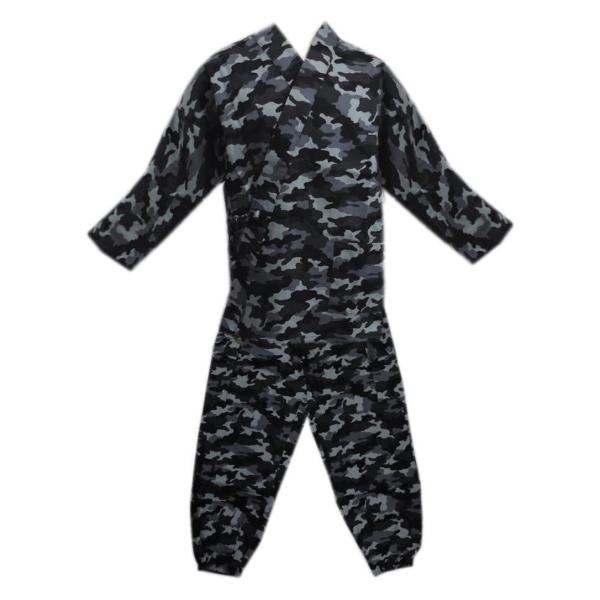 作務衣 さむえ メンズ 男性 黒グレー 迷彩柄 M L 日本製 綿 簡単