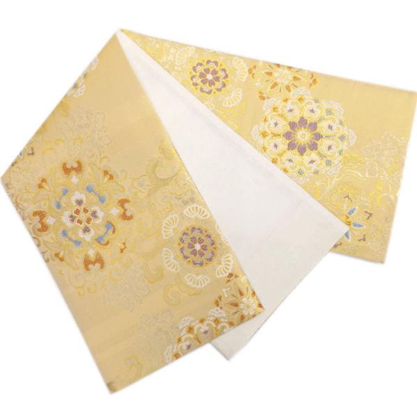 訳有り 少難あり】 袋帯 正絹 西陣織 お仕立上がり 六通柄 薄金色地