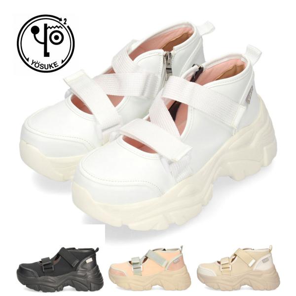 ゆうのすけ YOSUKE 厚底スニーカー レディース ストラップ 黒 白 ピンク