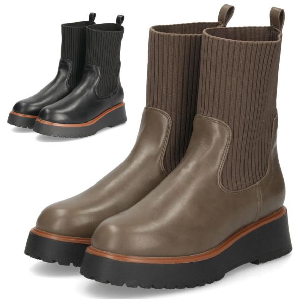 ブーツ サイドゴア ニットソックスブーツ レディース 軽量 ショート