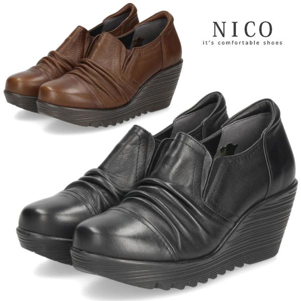 ニコ（NICO） スリッポン レディース レザー 厚底 パンプス 履きやすい