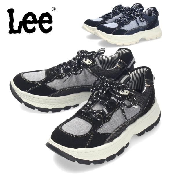 Lee（リー） 爆買 スニーカー メンズ 靴 黒 ブラック 厚底 本革 レザー