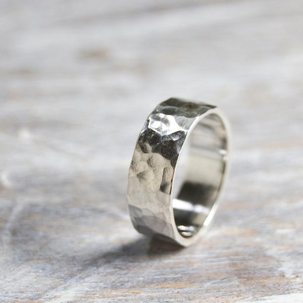 シルバーフラットリング 6.0mm幅 槌目 3号〜27号｜WKS FLAT RING 6.0