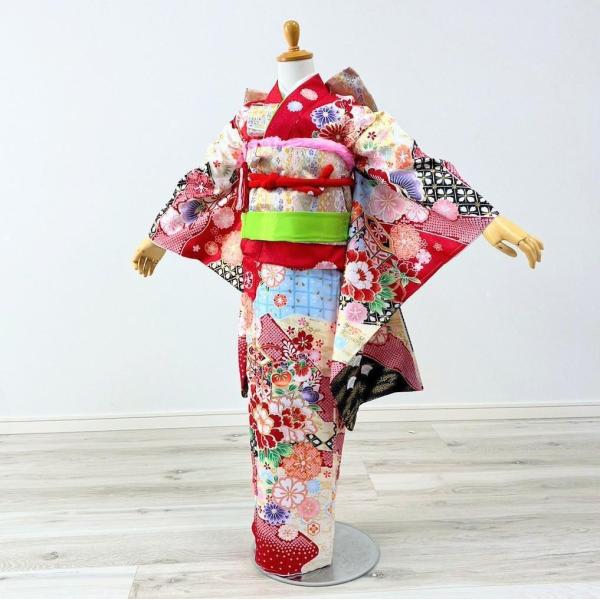 七五三 女の子 7歳 四つ身 着物 帯 筥迫 フルセット 古典 赤 BY10-3 七五三 女の子 7歳 四つ身 着物 帯 筥迫 フルセット 古典 赤 BY10-3