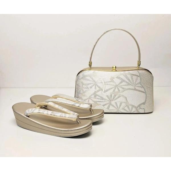 草履 バッグ セット 古典 正絹 帯地 雪輪 フォーマル フリーサイズ u16  