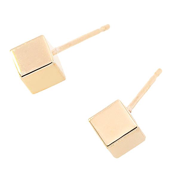 ゴールド クロスキューブ スタッドピアス 248893）キューブ スタッドピアス大 K18日 18金 ゴールドカラー