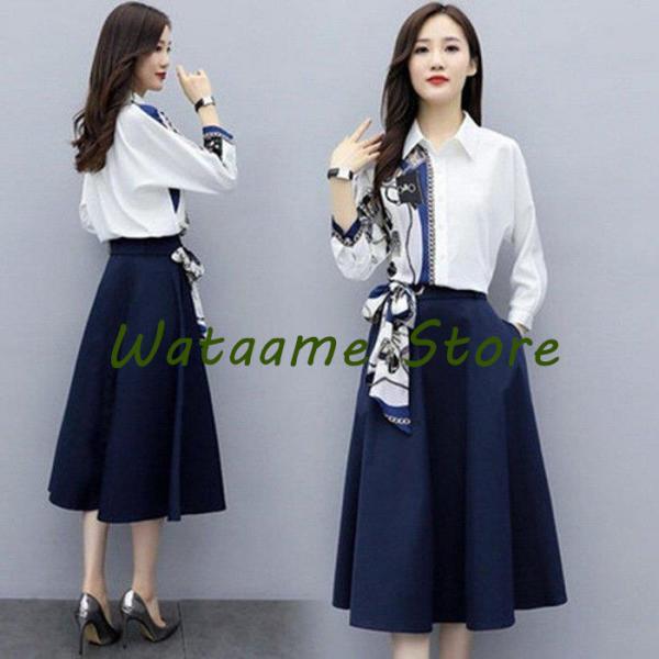 たしろ屋 ワンピースセットアップ レディース 40代 春夏 長袖セットアップ 白ブラウス スカートセットアップ 2点セット ゆったり 上品 通勤ol ビジネス 大きいサイズ Khayyan Com