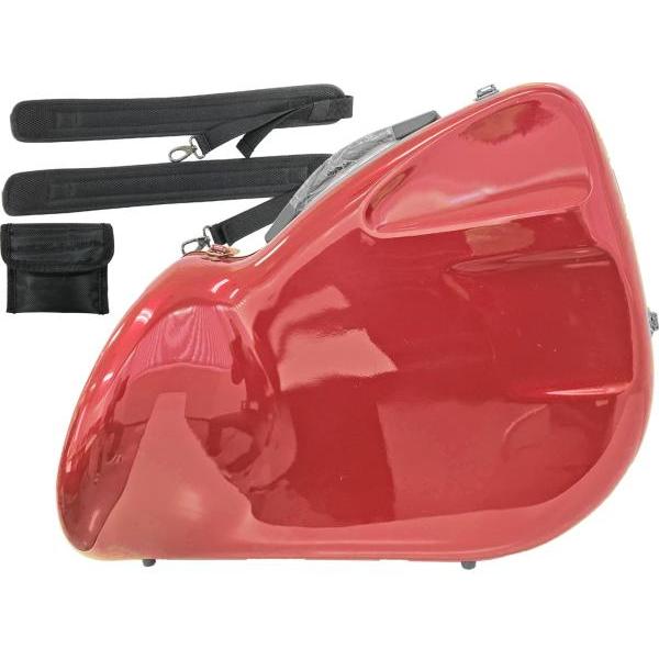 表面の加工がツルツルのため細かい傷や擦り傷などがあります。フレンチホルンはデタッチャブルタイプ(ベルが取れるタイプ)とワンピースタイプ(ベルが取れない一体型)のものがあり、こちらはワンピースタイプ用のケースですが、ベルをはずさなければデタッ...