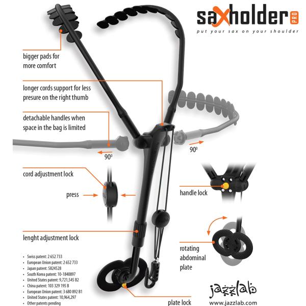 jazzlab SAXHOLDER-PRO サックスホルダー サックスストラップ 首に掛けない 3点支持 アルトサックス他 サクソフォン各種　以下対応不可 北海道 沖縄 離島 代引き