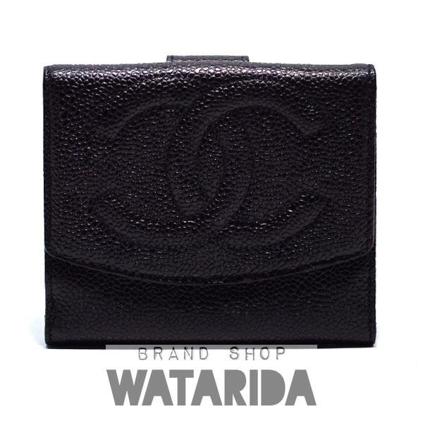 CHANEL ヴィンテージシャネル　Wホック　二つ折り財布　キャビアスキン CHANEL ヴィンテージシャネルWホック二つ折り財布キャビアスキン