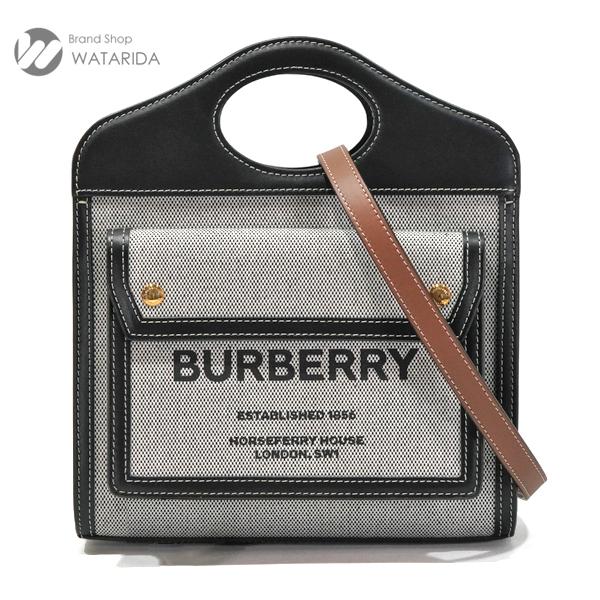 バーバリー BURBERRY バッグ ミニ ポケットバッグ ショルダー 8039363 キャンバス レザー グレー ブラック ブラウン 2WAY  保存袋付