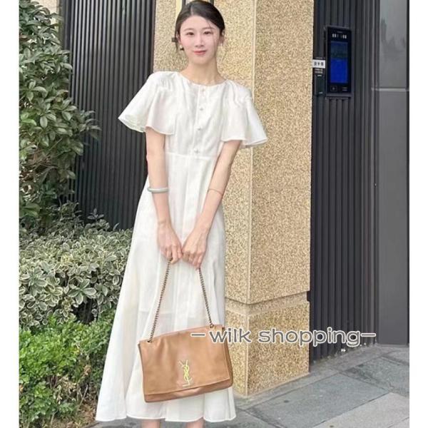 夏ワンピース 半袖 ロングワンピース Aライン 花刺繍　丸ネック サマー ゆったり 夏コーデ 体型カバー 20代30代 黒 白 40代 ママ