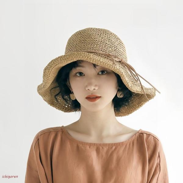 帽子 麦わら帽子 レディース 畳めるハット UVカット 日よけ 紫外線 99％カット ハット 折りたたみ 熱中症対策 天然素材 通気 つば広