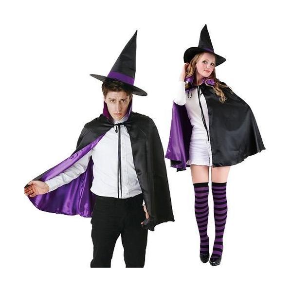 カラー マント ハロウィン コスプレ 大人用 子供用 キッズ メンズ レディース 魔女 魔法使い リバーシブル レッド 赤 パープル 紫 ブラック 黒