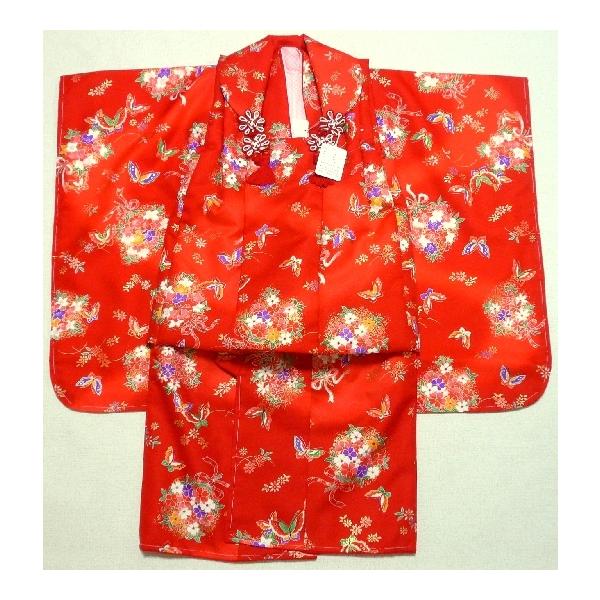 特価処分品】七五三・三歳女の子用晴れ着被布セット・古典調赤(蝶々柄
