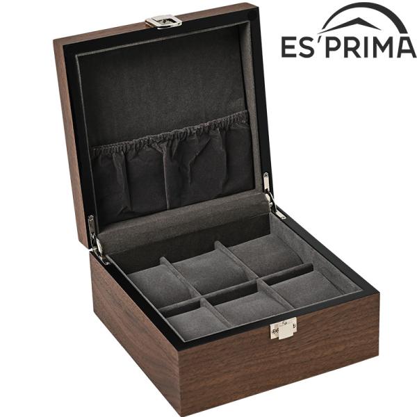 エスプリマ 木製ボックス 腕時計ケース クルミ木目 6本収納 Esprima Woodcase メンズ クルミ木目 収納ボックス ES-5306WD