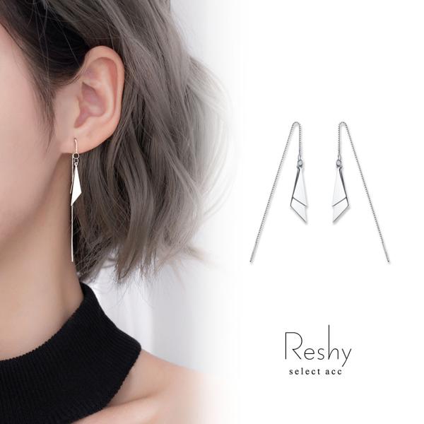 ピアス 金属アレルギー対応 ロングチェーン 揺れる レディース 三角プレート シルバー 人気 トレンド 華奢 流行 20代 30代 40代 プチプラ