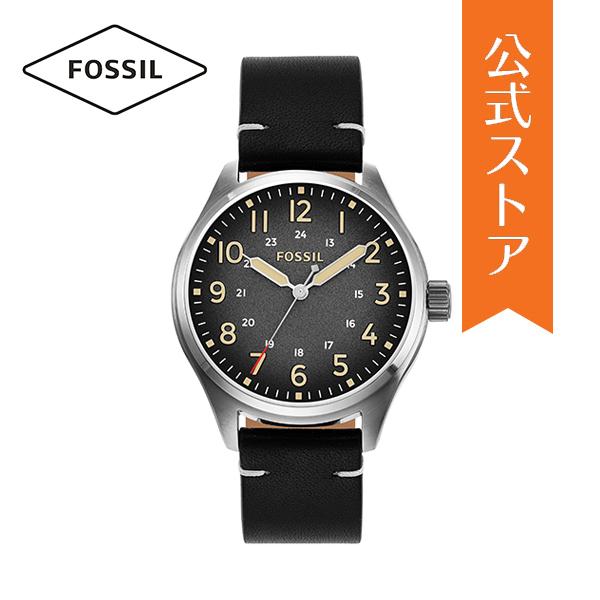 フォッシル 腕時計 アナログ クォーツ メンズ ブラック レザー EASTON