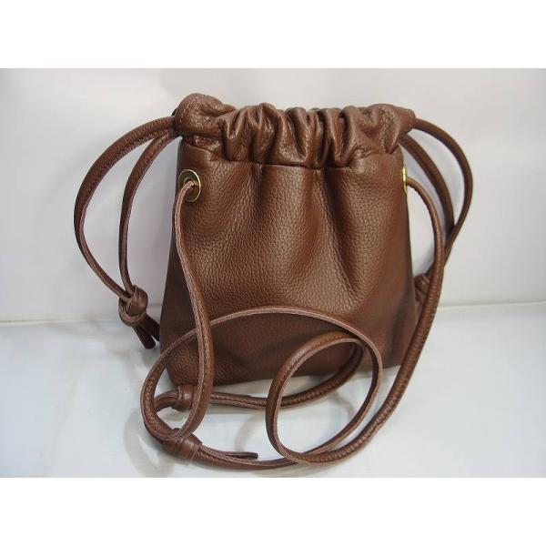 Delife Drawstring Bag ショルダーバッグ 2Way レザー ブラウン