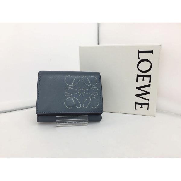 LOEWE ブルー　三つ折り財布 LOEWE 青 レザー 三つ折り財布 ロエベ LOEWE 三つ折り財布