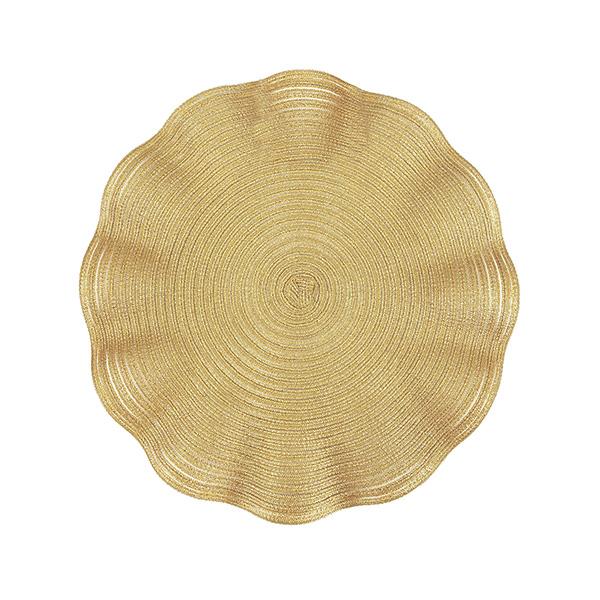 【アイテム説明】こちらの商品は、ワッツの雑貨店、Tokino:ne（ときのね）のラインナップ商品で、フリル加工が可愛らしい、ラメ糸の折り込まれた華やかなランチョンマットです。丸型もかわいく、インテリアマットとしてもお使いいただけます。洗濯不...