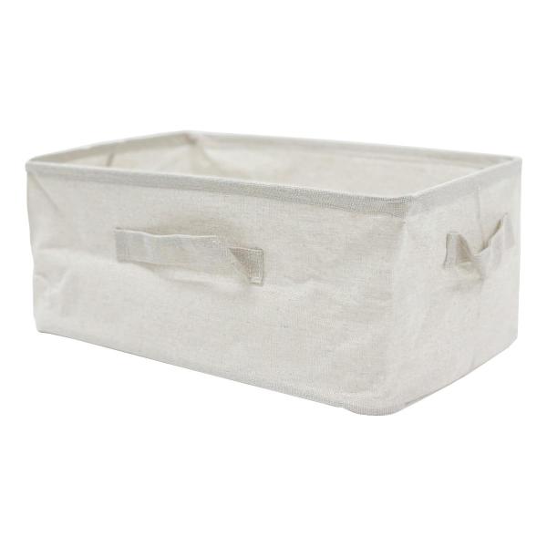 お部屋のインテリアを邪魔しない天然素材を感じるナチュラルな浅型収納ボックス。【サイズ】約380x260x160mm。【材質】ポリエステル、綿、PEフィルム、鉄【JAN】4526112698998【パッケージサイズ】445×305×25mm【...