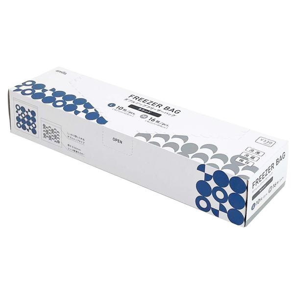 【アイテム説明】こちらのアイテムは、食品を入れて冷凍・冷蔵ができるジップバッグです。しっかり締まるダブルジップバッグ。ラウンドのデザインがおしゃれ！Mサイズ16枚、Lサイズ10枚のセットです。デザイン左下の縦線は光電管マーク(製袋する際の目...