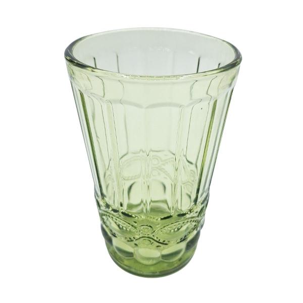 レトロ感のあるロングタンブラーです。色は緑、容量は約350mlです。電子レンジ・オーブン・直火・急冷急熱NG　家庭用食器洗い乾燥機OKです。【材質】ソーダガラス【JAN】4582757872223【パッケージサイズ】80×80×125mm【...