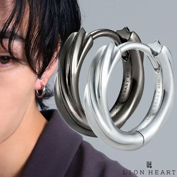 ライオンハート ツイスト テクスチャー フープピアス サージカルステンレス シルバー 金属アレルギー対応 片耳用 1点売り メンズ ブランド