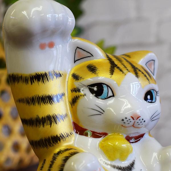 【希少 レトロ】九谷焼　角福　唐草色絵　招き猫 2点セット 陶器 開運招来 招き猫 九谷焼 2個セット 希少 レトロ】九谷焼 角福 唐草色絵