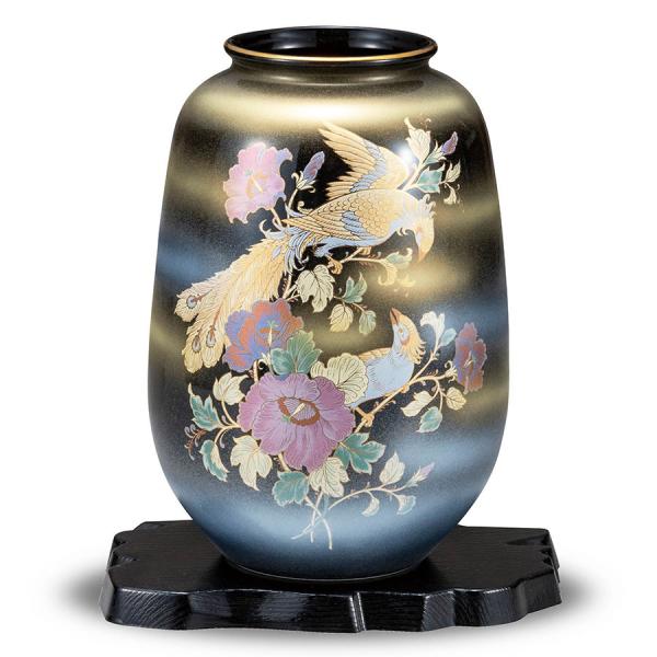 花瓶 おしゃれ 陶器 九谷焼 夏目花瓶 天目鳳凰 (花台付き)