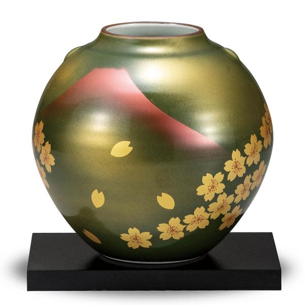 花瓶 おしゃれ 陶器 九谷焼 花瓶 赤富士桜 (花台付き)