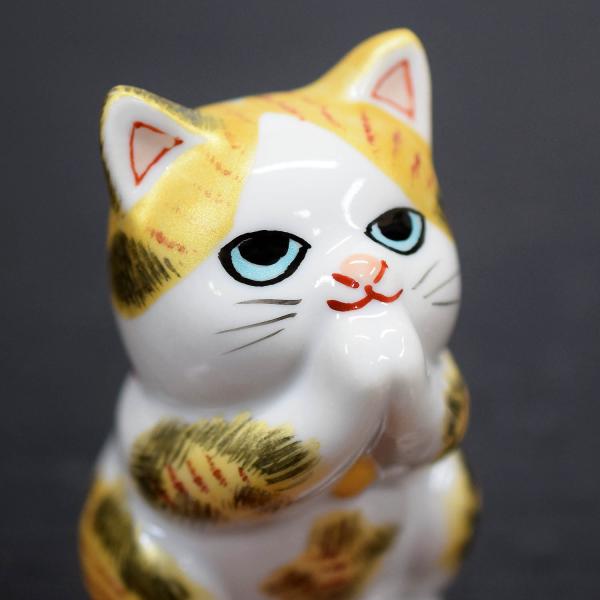 開運 招き猫 置物 九谷焼 お祈り招き猫 金彩三毛 開店祝い プレゼント