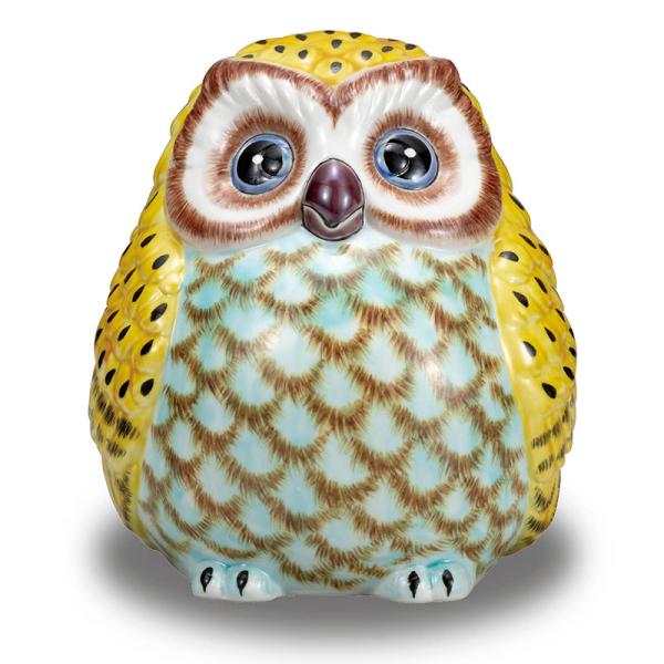九谷焼 フクロウ 置物 陶器 ふくろう 黄釉彩 風水 開運 縁起物 誕生日