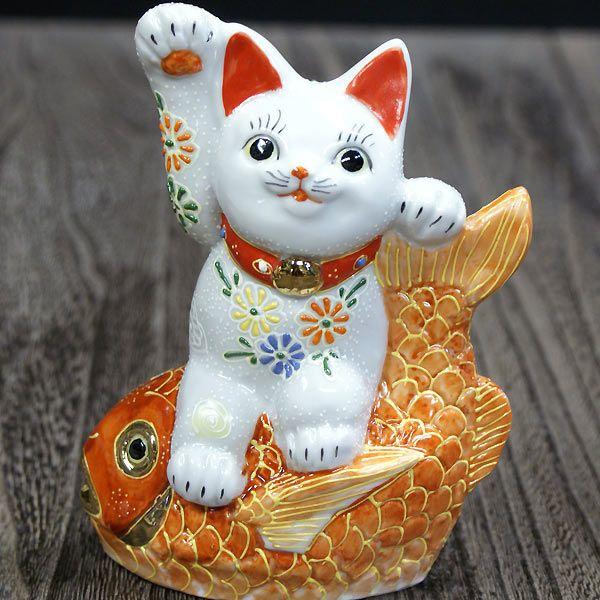九谷焼 招き猫 置物 風水 鯛乗り 白盛 : 和座倶楽部 - 通販 九谷焼 招き猫 置物 風水 鯛乗り 白盛 : 和座倶楽部 - 通販