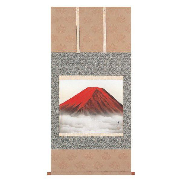 掛け軸 掛軸 赤富士 後藤 有明 尺八横 風鎮 防虫香 桐箱の3点セット付