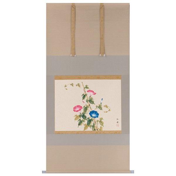 美品 掛け軸 松村朱夏作 朝顔図 共箱 花鳥 美術年鑑掲載 あさがお 掛軸 (掛け軸) 年中掛け 四季花 松村朱夏 尺五立 約横56cm×縦