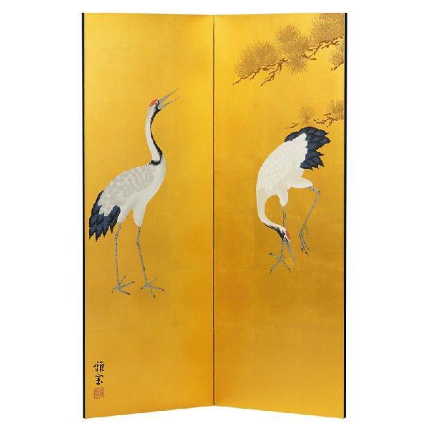屏風 びょうぶ 肉筆作品 衝立 ついたて 金彩屏風 金彩大鶴絵二曲 屏風 びょうぶ 肉筆作品 衝立 ついたて 金彩屏風 金彩大鶴絵二曲