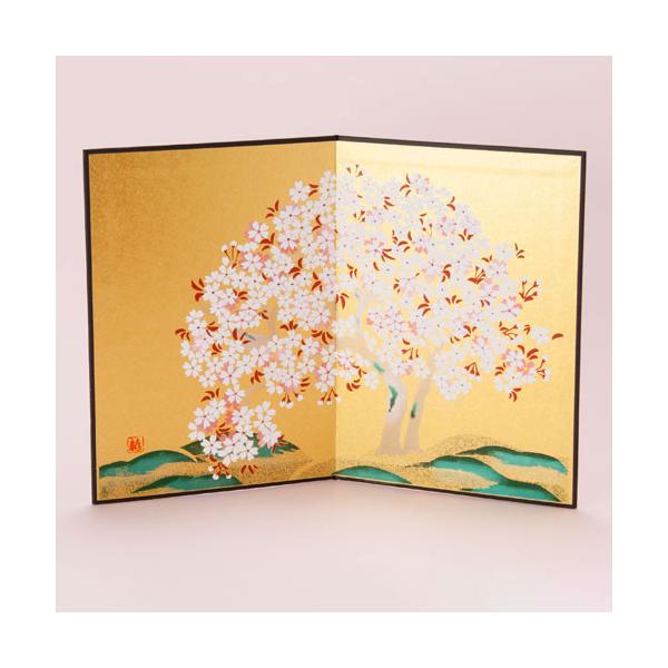 飾り屏風 金彩屏風 桜山 (HK777) 置物・お飾り用品 ディスプレイ用 Gold