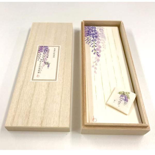 和詩倶楽部 沓掛ろっか 桐箱花鳥箋 藤 一筆箋 美濃和紙 100枚 文香 桐箱 日本製